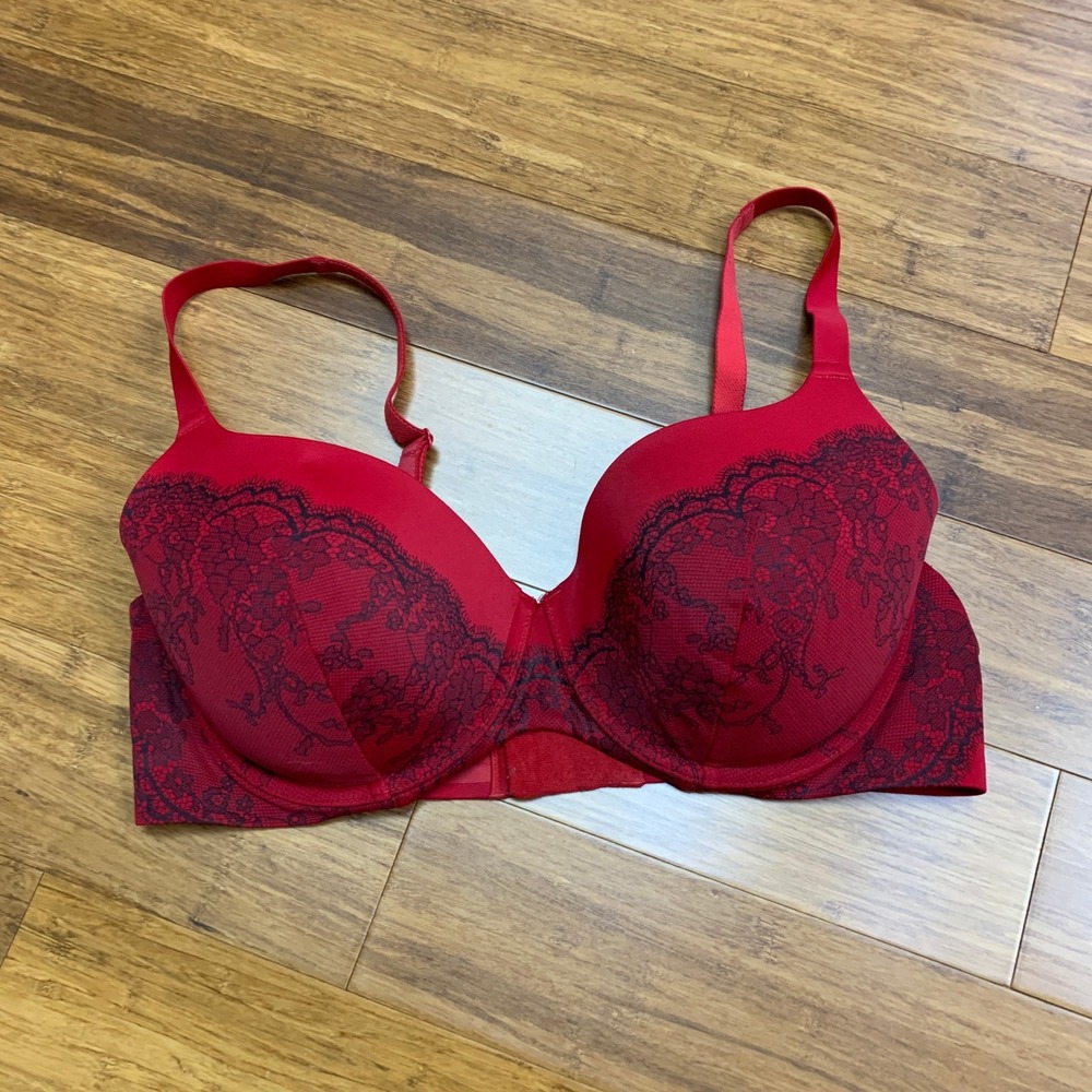 Ambrielle Red Lace Print‎ Full Coverage Everyday Bra Womens Size 38C Underwire
